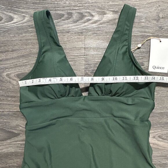 NWT Quince Small Italian Plunge One Piece Swimsuit Green Palm Swim Bathing Suit - Picture 6 of 10